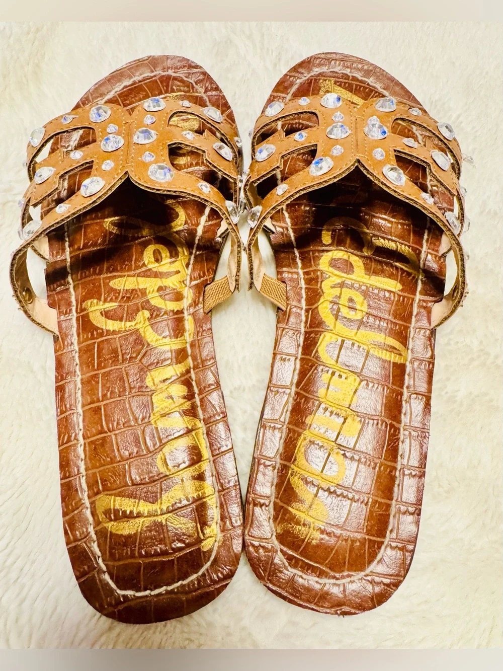 Sam Edelman Tan BRIDGET CRYSTAL Embellished Slide Sandals - SIZE 2
